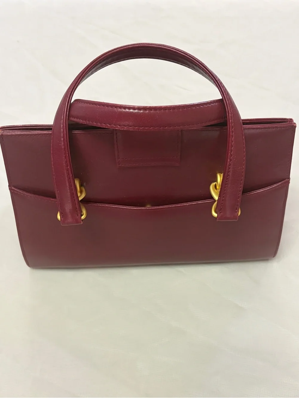 Vintage Ungaro Wine Red Leather Top Handle Bag Gold Hardware